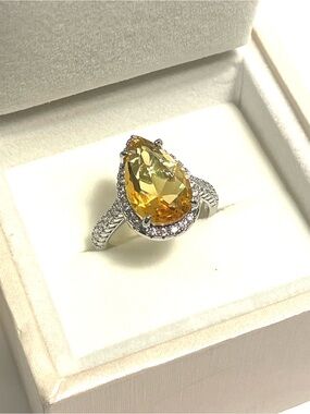 Yellow Pear-Cut Halo Cocktail Ring - Women Jewelry